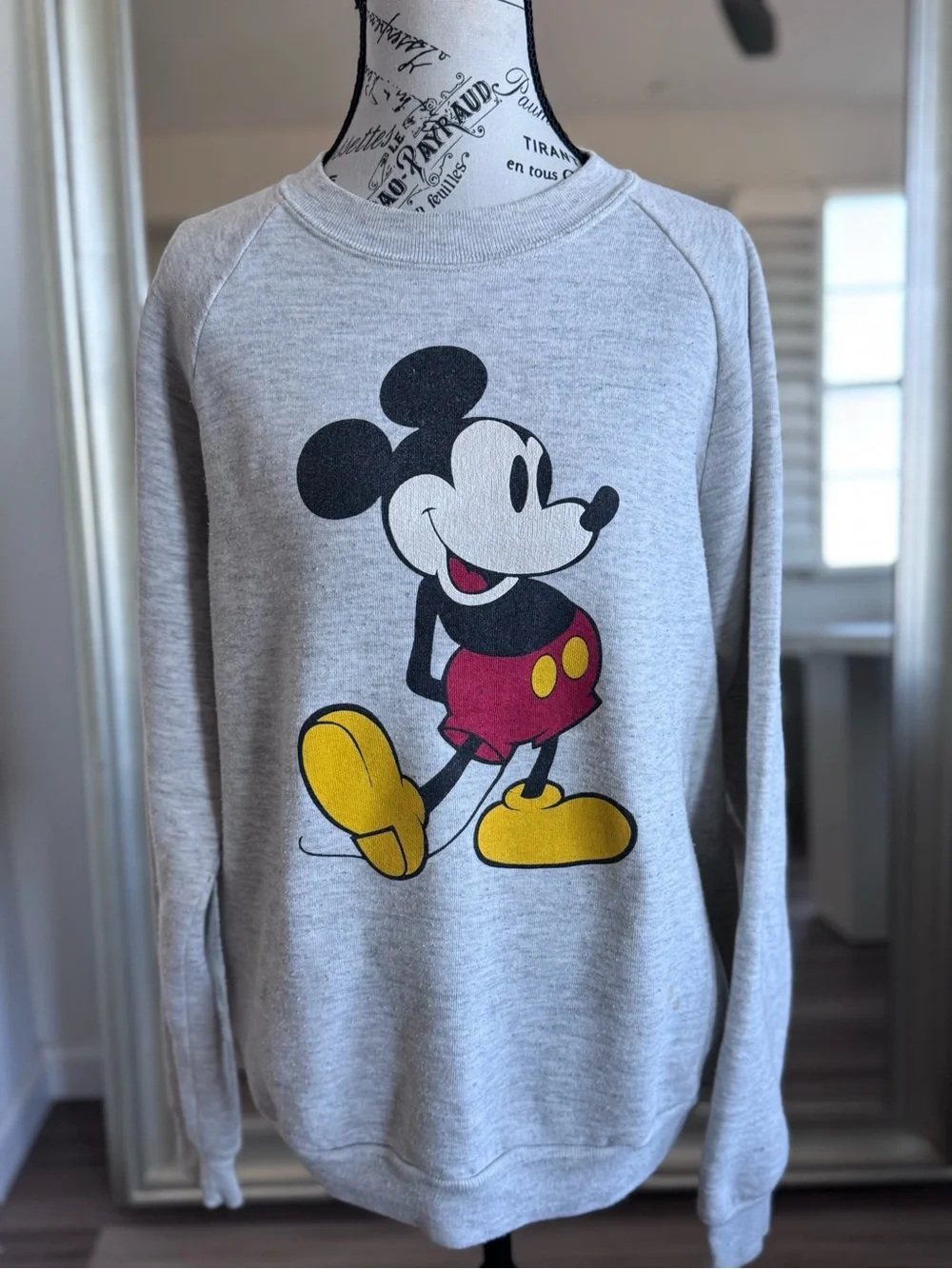Vintage 80s Disney Mickey Mouse Sweatshirt Top Graphic Mens Size XL USA Gray
